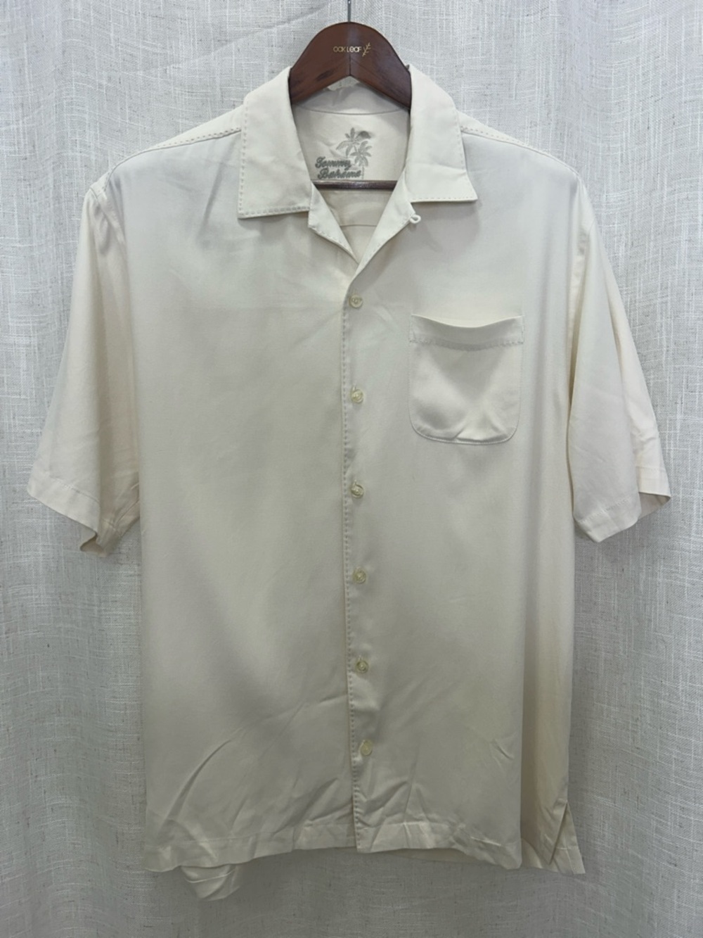 Tommy Bahama Silk Cream Short Sleeve Button Down Shirt Size Medium